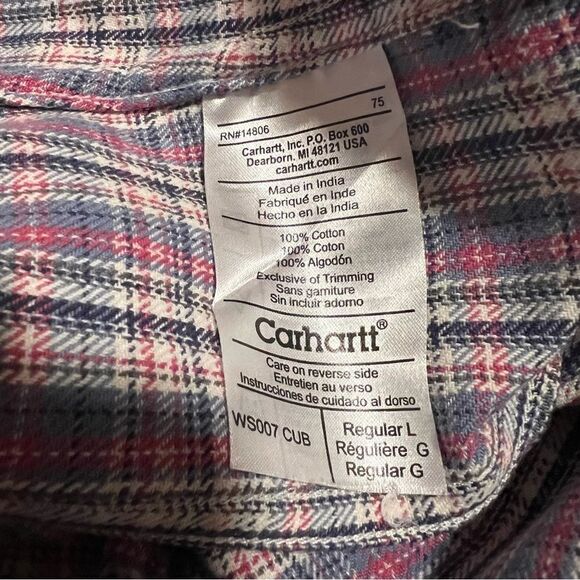 Carhartt Pink and Blue Plaid Flannel Shirt. Size Large. Great Condition!! - Picture 9 of 14